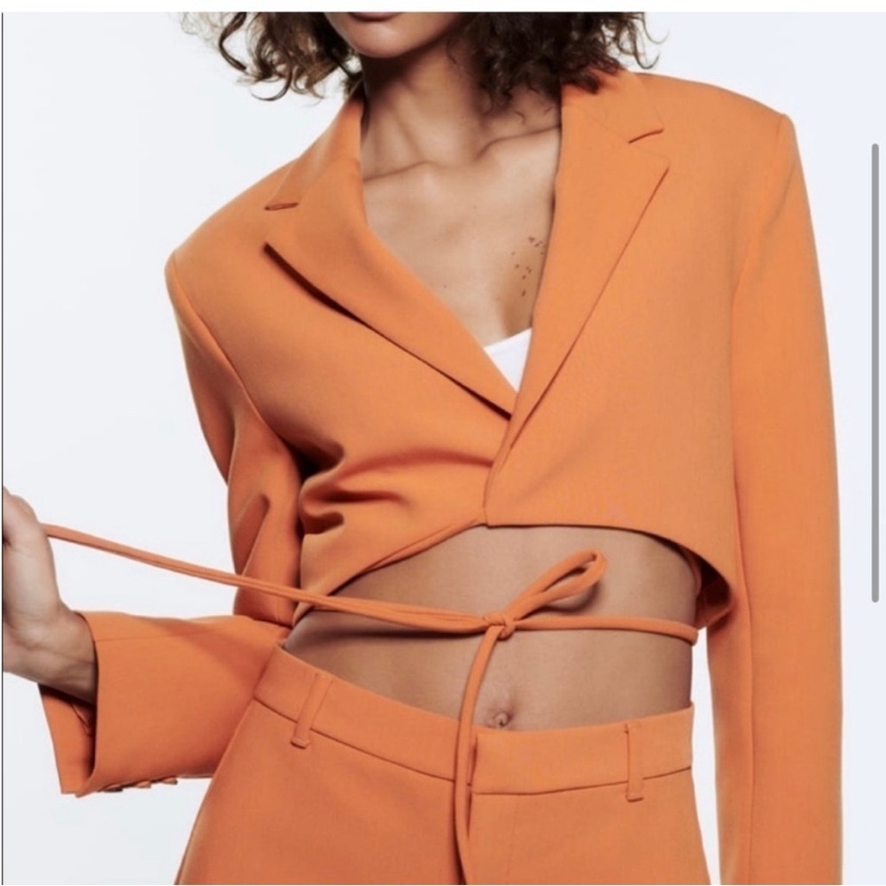Zara Tie Crop Orange Blazer